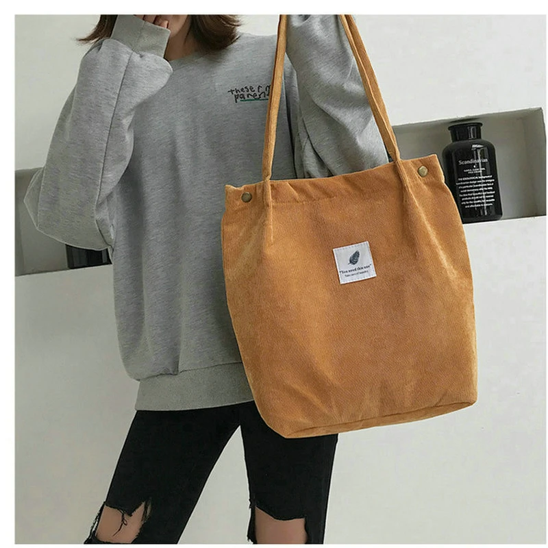 Новая Вельветовая Холщовая Сумка, сумка-мешок, большая вместительность, художественная Сумка для колледжа, женская сумка