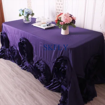 

CL052T good quality hand made 3D flower custom made 90''*132'' wedding purple 6ft rectangle taffeta cake rosette table cloth
