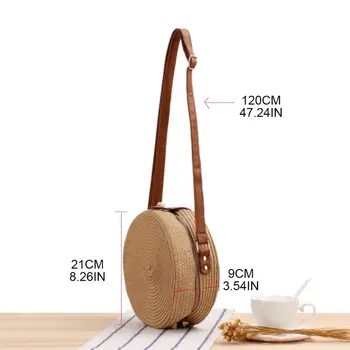 

Women Fashion Round Shoulder Bag Ladies Straw Weave Summer Crossbody Tote 4XFF