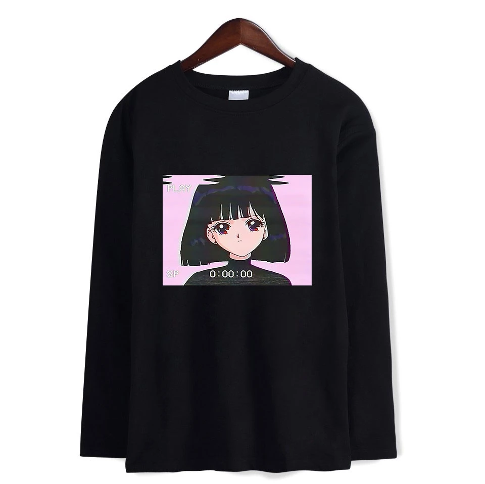 レトロvaporwave Tシャツ男性長袖綿の美的tシャツoネック波日本アニメ原宿tシャツオーバーサイズファッションtシャツ T Shirts Aliexpress