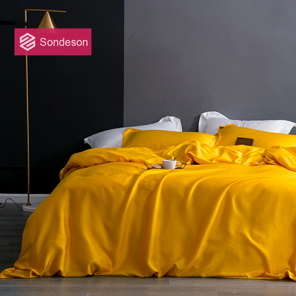 Sondeson Luxury Beauty 100 Silk Yellow Bedding Set 25 Momme Silk Healthy Skin Duvet Cover Bed Linen Double Queen King Set 4pcs Bedding Sets Aliexpress