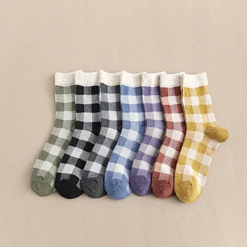 

Hot Sale Simple Plaid Short Socks Double Needle Soft Breathable Funny Cotton Socks Men and Women Autumn Winter Warm Sox
