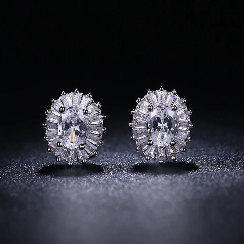 Женские серебряные серьги гвоздики PHOEBEJEWEL с прозрачными фианитами свадебные
