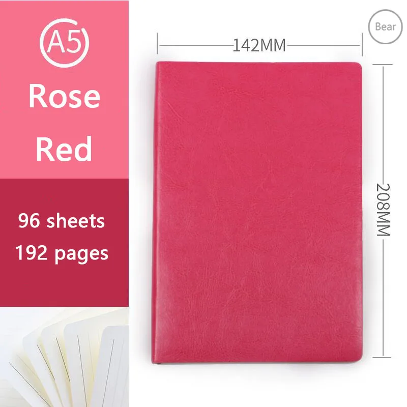 Rose Red Мягкий кожаный бизнес-блокнот креативный многоцветный блокнот может изготовить логотип размера A5 и B5 - Цвет: Rose Red