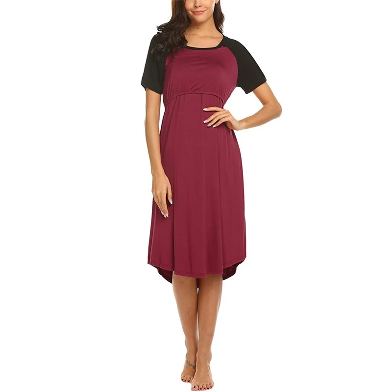 New round collar short sleeves breast-feeding dress for pregnant women nursing dresses breastfeeding breast feeding dress jurken