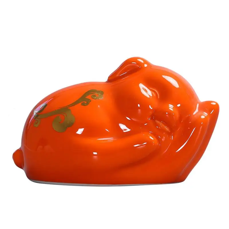 Orange Чайная банка в форме спящей свинки из мультфильма, фарфоровый контейнер для хранения, герметичная емкость для кофе, сахарная банка, подарок для дома - Цвет: Orange