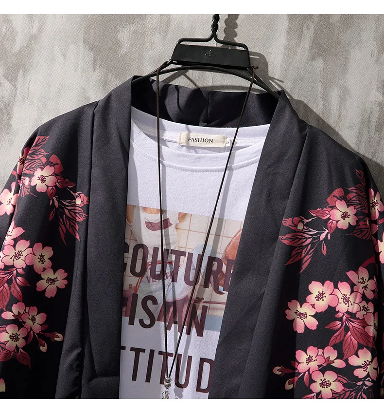 Японская куртка с принтом рыбы кои Харадзюку хип-хоп Мужская Уличная куртка в японском стиле летняя тонкая одежда свободное кимоно SA-8