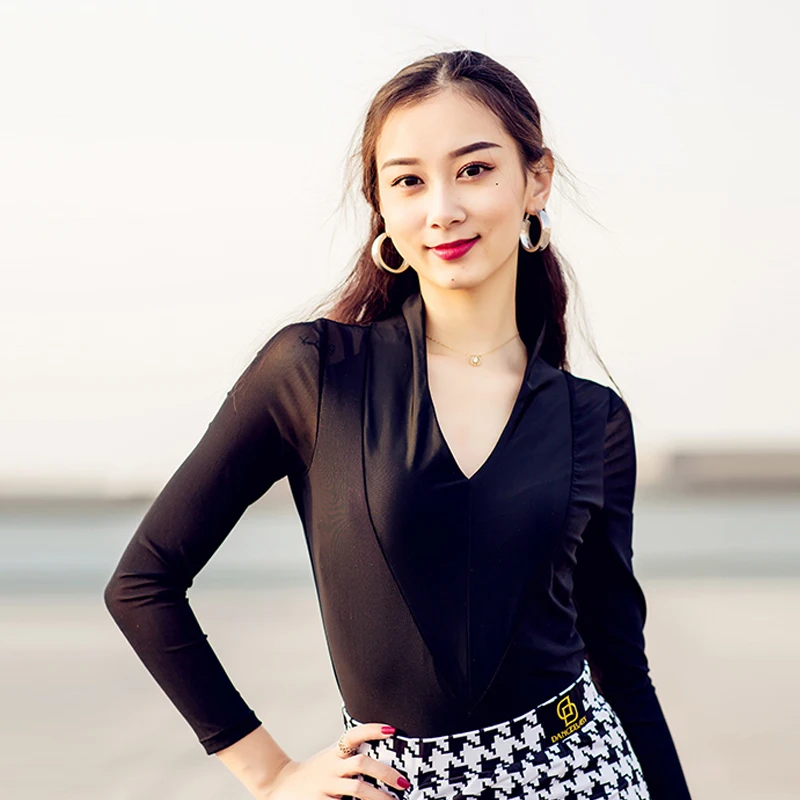 Black Tops Одежда для латинских танцев; комплект из двух предметов; женская юбка; сезон осень-зима; платье для танцев; одежда для выступлений; тренировочный комплект; платье для латинских танцев; L2924 - Цвет: Black Tops