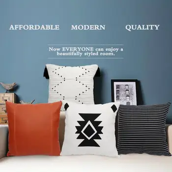 

OurWarm Boho Decorative Throw Pillow Covers Stripes Geometric Triangular Patterned Pillows Bed Or Sofa Pillow Cover Faux Leather