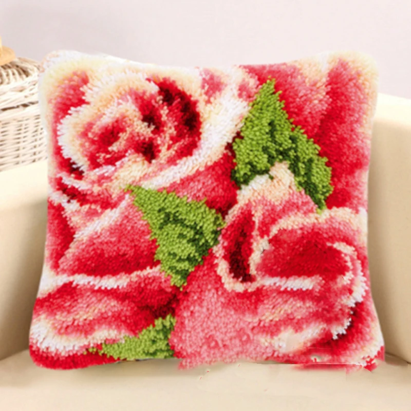 3D Segment Embroidery Pillow Wool Handcraft DIY Latch Hook Rug Kits Flowers Plants Series Carpet Embroidery Materials Supplies
