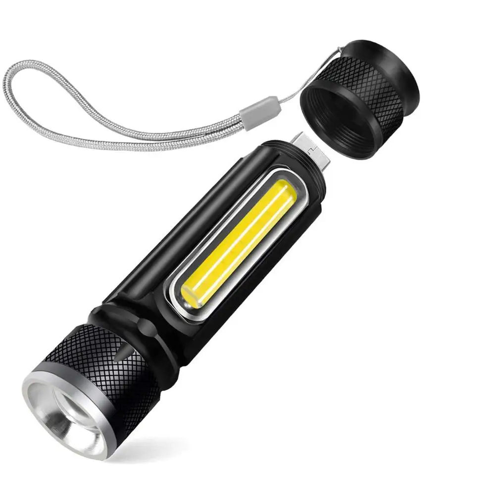 

Small Brightest Tactical Flashlight XML-T6+COB Zoom High Power Mini Keychain Magnetic Flashlight USB Rechargeable Led Torch
