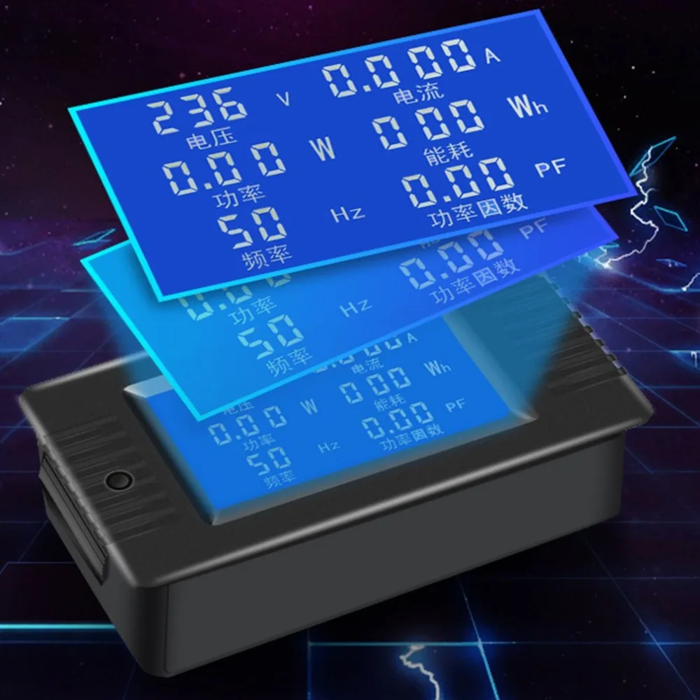 Digital Display Power Monitor Voltmeter Ammeter Power Meter Frequency Meter Factor Table One-touch Control