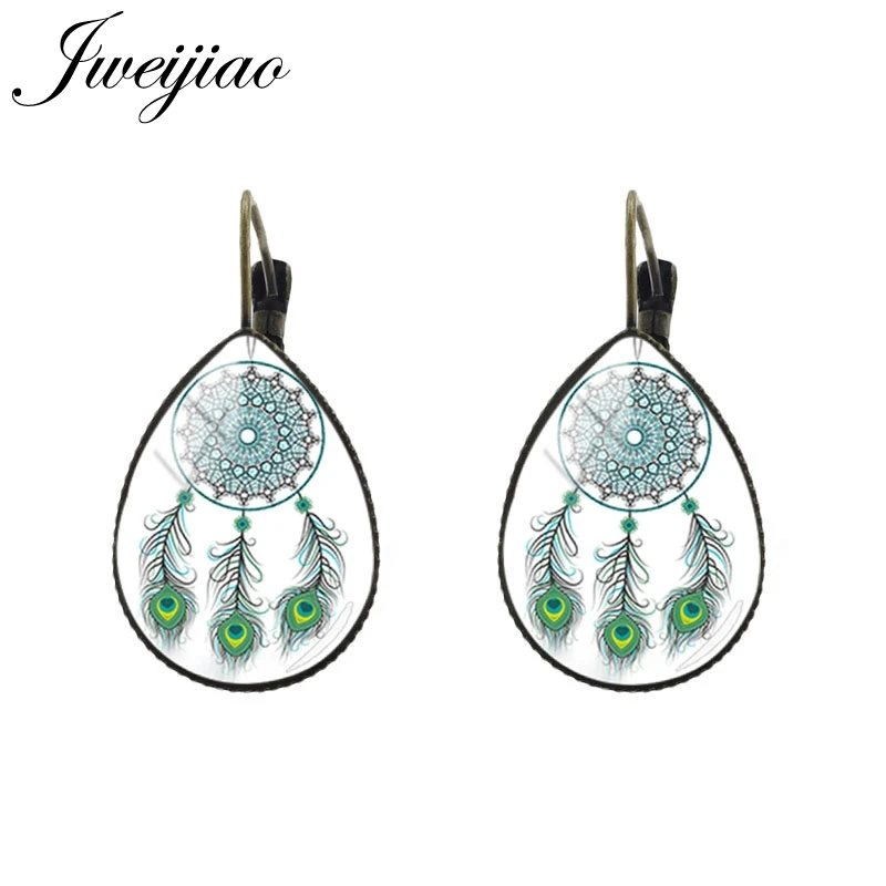 DH90 JWEIJIAO New Arrival Ethnic Boho Dreamcatcher Tassel Dangle Tear water-drop Ear Clip Earrings Bohemian women jewelry gift DH86 - Окраска металла: DH90