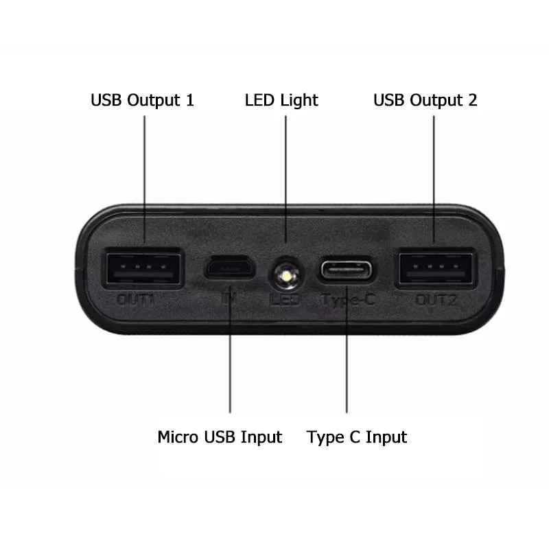 Micro type C usb порты DIY Внешний Аккумулятор Чехол 18650 батарея светодиодный светильник зарядка цифровой дисплей внешний аккумулятор комплект частей Внешнее зарядное устройство