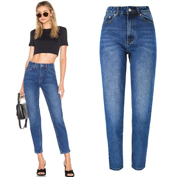

2019 Denim Jeans for Women Full Length Cotton High Waist Streetwear Blue Straight Mom Jeans Femme Plus Size 3XL Clothes