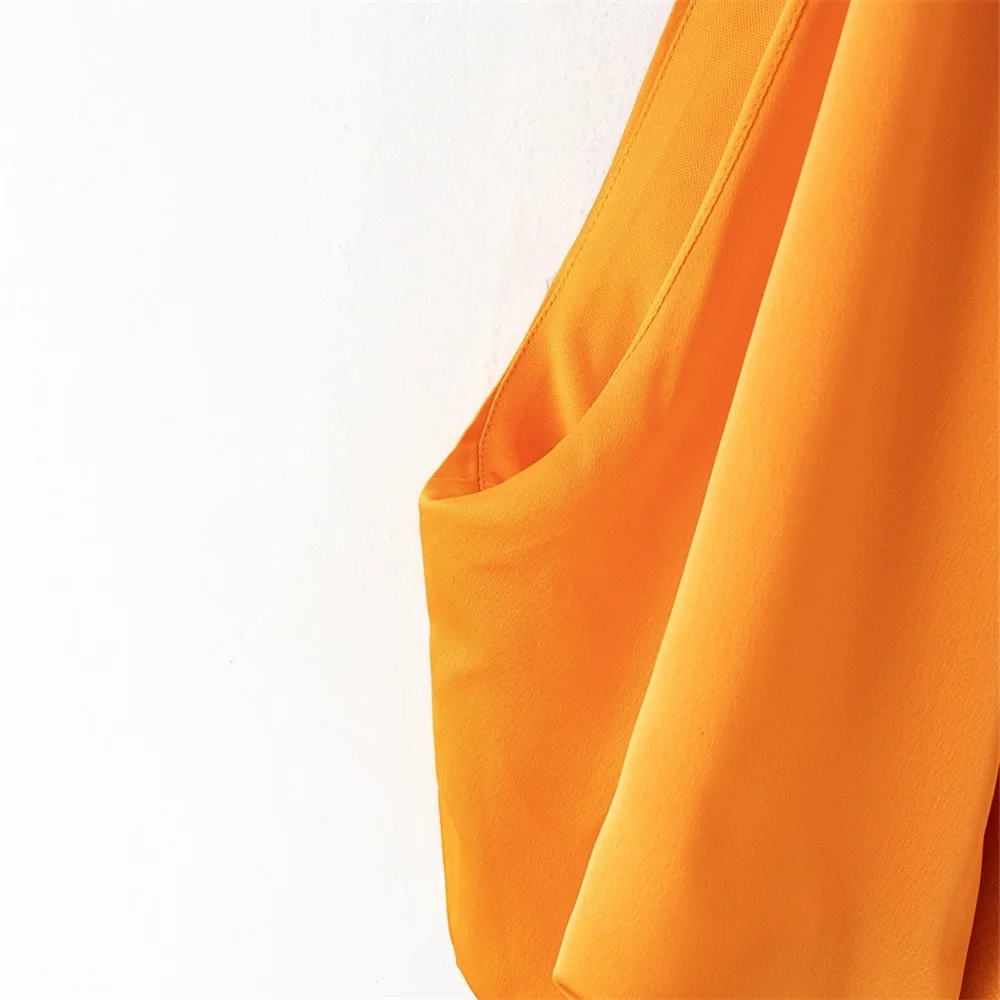 2020 new European and American summer za same paragraph orange bow shirt sleeveless sleeveless collar sexy sexy versatile
