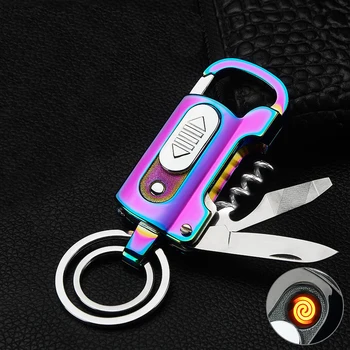 

Multifunctional Keychain Rechargeable Lighter Metal USB Tungsten Heating Cigarette Lighter Gadgets For Men Support Customization