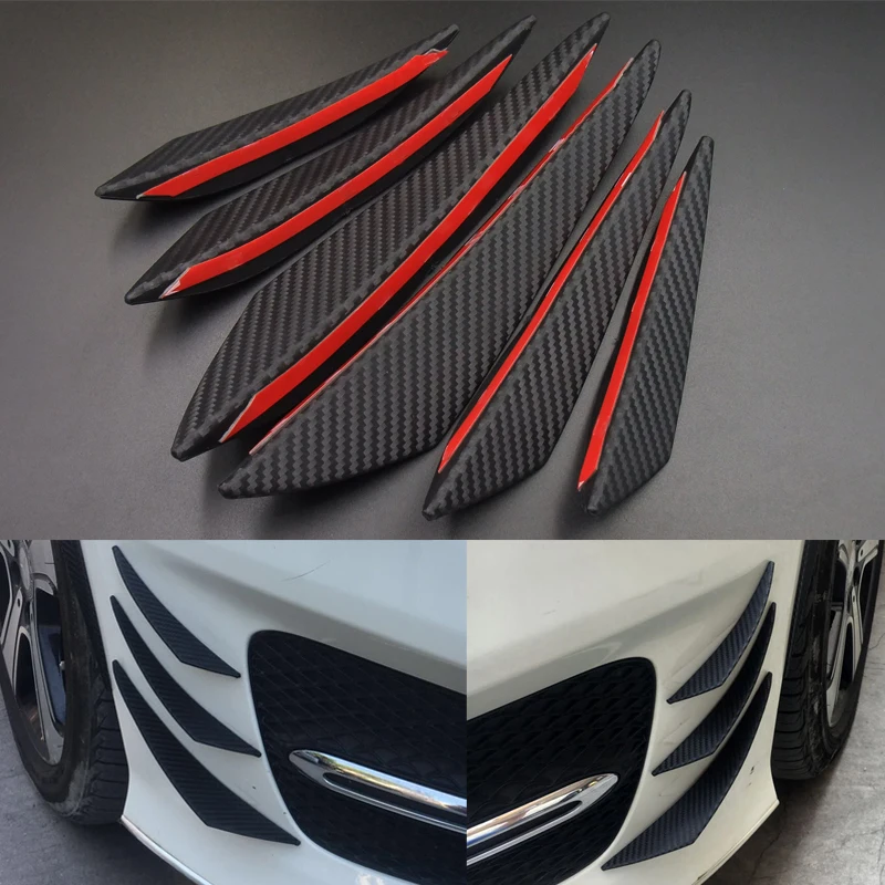 

6pcs Universal Black Carbon Fiber Front Bumper Lip Rubber Fin Splitter Spoiler Canard Valence Sticker Car Styling Accessories