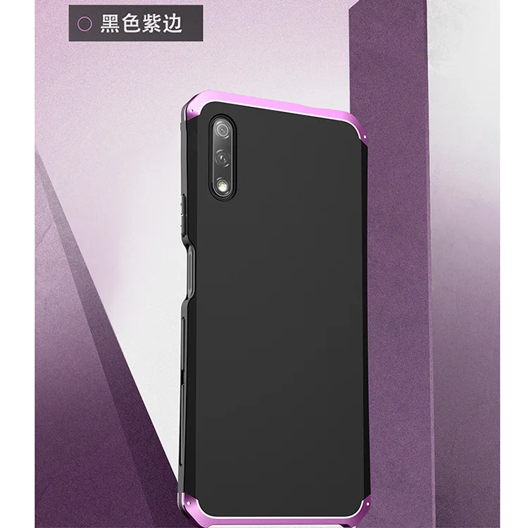 Текстурированный противоударный металлический каркас пластик для huawei Honor 9X x9 алюминиевый сплав бампер Honor 9x с подарком - Цвет: Black Purple Side