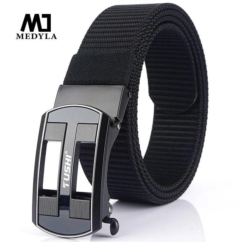 

MEDYLA 2020 non-hole tactical belt new technology automatic buckle soft nylon mens military army belt hard metal buckle belt men