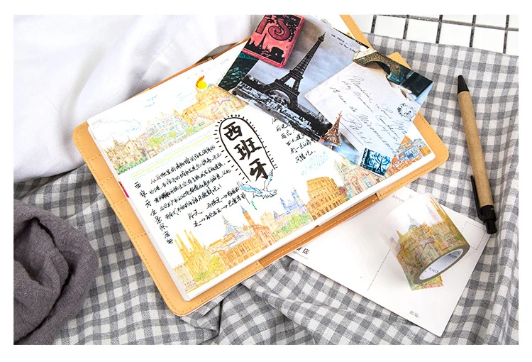 City architecture and paper tape creative hand decoration stickers beautiful print paper diary paste wide