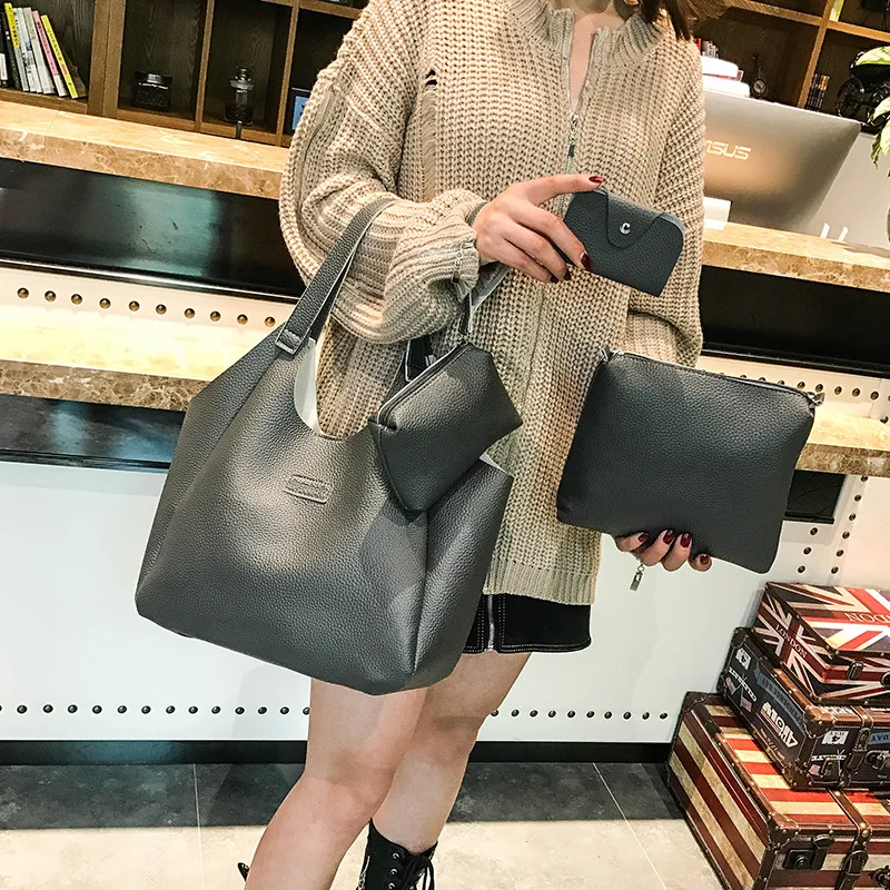 

2020 New Style Dumpling Bag Four-piece Set Portable Shoulder Bag Fashion Korean-style Versitile Fashion Solid Color Embossed Lea
