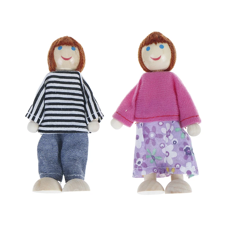 Small Wooden Happy Dollhouse Family Dolls Toy Set Figures Dressed Characters Children Kids Playing Doll Gift Kids Pretend Toys mini figure toys,mini dolls toys,action figures toys