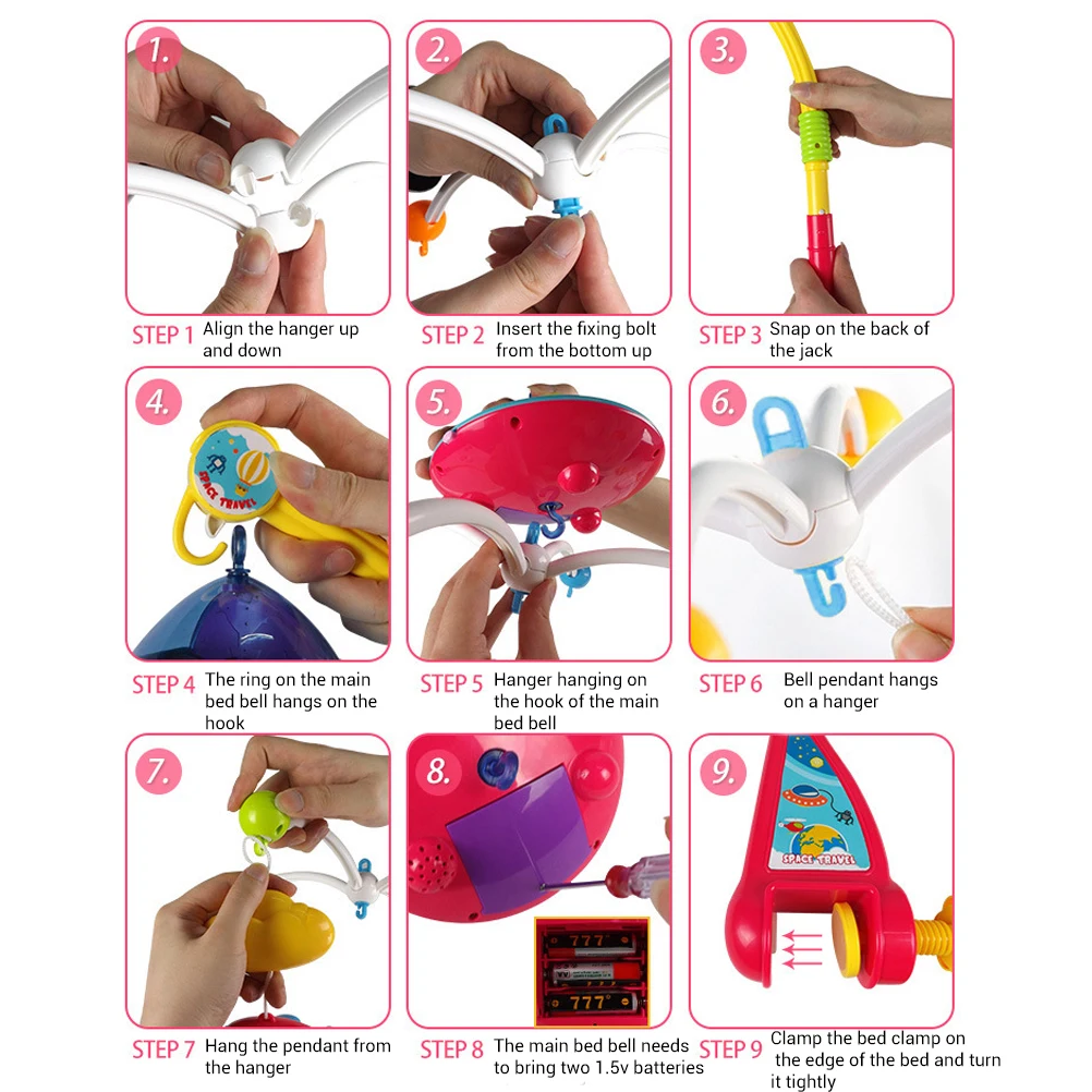 Colorful Star Projection Crib Hanging Rattle Toy Crib Bell Music Rotation Projection Early Education Educational Toy