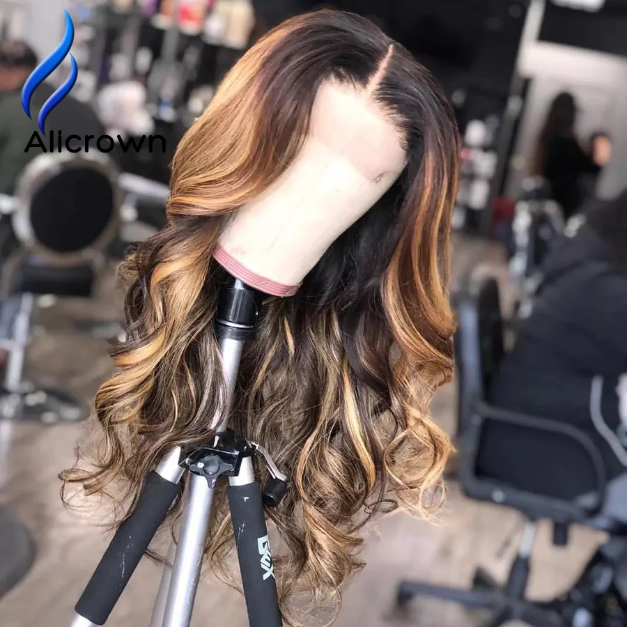 

ALICROWN 13*4 Ombre Lace Front Human Hair Wigs With Baby Hair Brazilian Remy 1b/27 Lace Front Wigs Pre-Plucked Bleached Knots