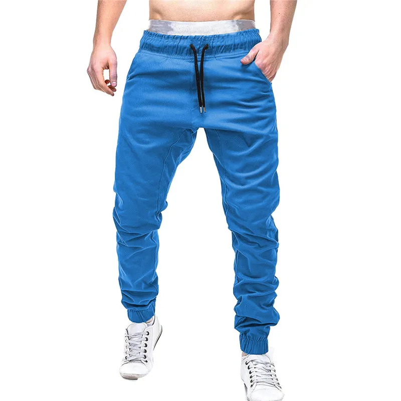Брюки мужские спортивные брюки Слаксы повседневные эластичные спортивные однотонные мешковатые с карманами брюки мужские брюки JAYCOSIN - Цвет: Blue