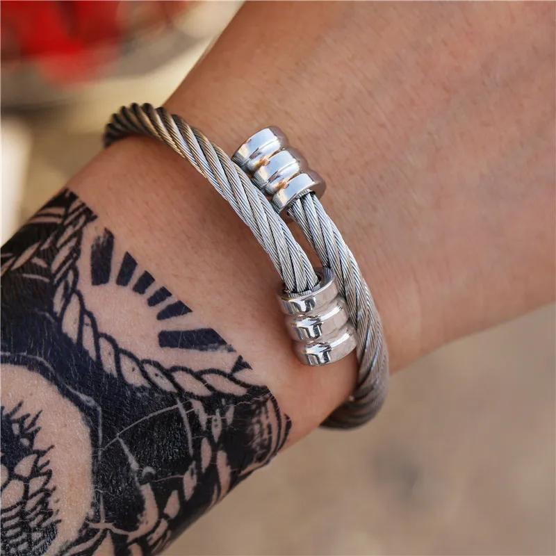 Bangle Bracelet Stainless Steel Men Adjustable Open Cuff Charm Jewelry Pulseras Ombre Punk