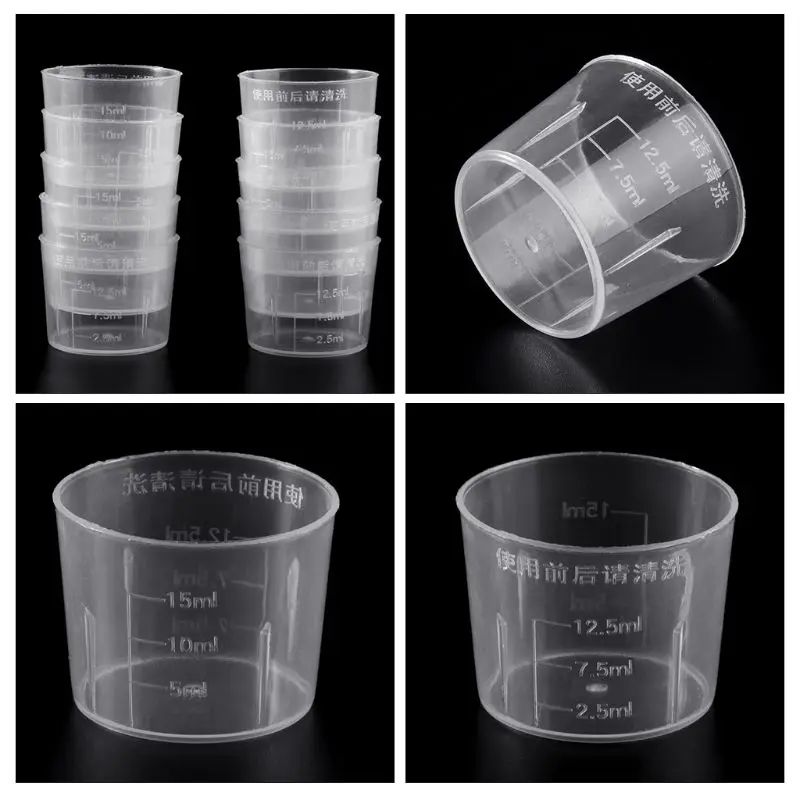 10Pcs 15ml Clear Plastic Measuring Cup Graduated Measure Beaker Measuring Medicine Cups For Lab plastic measuring cylinder
