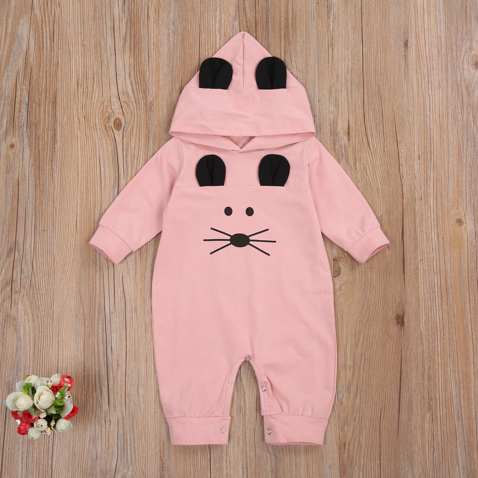

Babyâ€™s One-piece Jumpsuit Toddler Boy Girl Long Sleeve Animal Printing Hooded Romper with ears