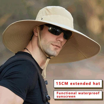 High quality 15CM Big wide Brim Men's Fisherman Hat Solid Waterproof Sun Hat Mountaineering Cap Fishing Cap Panama Hat Unisex
