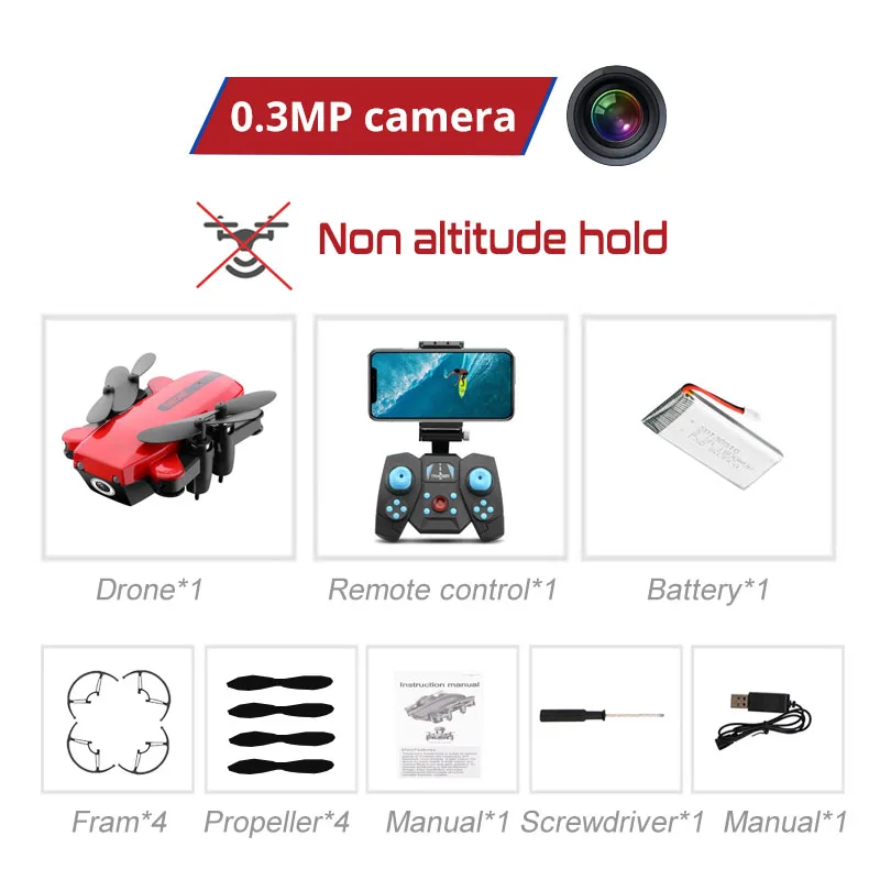 Радиоуправляемый Дрон с HD камерой 0.3MP/720P Мини Складной Дрон Радиоуправляемый квадрокоптер удерживающий высоту Квадрокоптер игрушки для детей - Цвет: JC-18-30-RD-1B