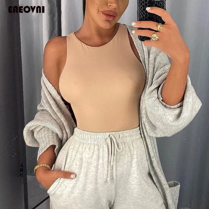 EAEOVNI-monos de cuello redondo para mujer, Body Sexy sin mangas para mujer, Tops con hombros descubiertos, ropa de calle, Monos Blancos informales 2020