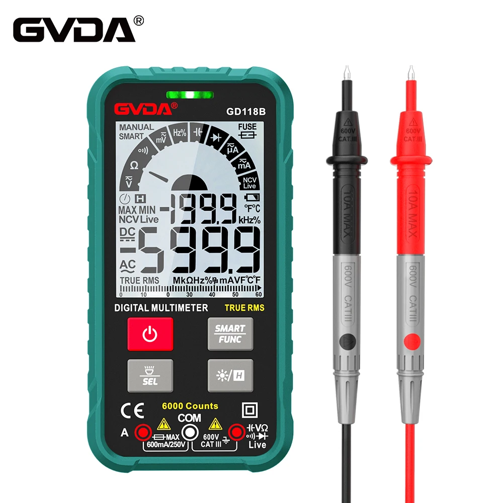 GVDA Ture RMS Digital Multimeter 6000 Counts Auto Range NCV Intelligent Multimetro Tester AC DC Voltage Capacitance Ohm Hz Meter