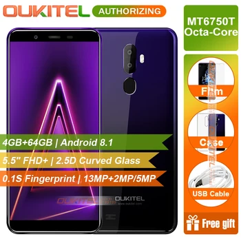 

OUKITEL U25 Pro 5.5'' FHD Screen Smartphone MT6750T Octa Core 4GB 64GB Android 8.1 13MP+2MP Camera Fingerprint 3200mAh Phone