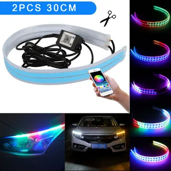 

2X 30CM High Brightness APP RGB Sequential Flexible LED DRL Turn Signal Light Strip Headlight Flexible Soft LED Strip Light