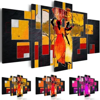 

5 Panel Wall Hd Print Abstract African Women Landscape Canvas Painting Modern Wall Art For Living Room Decoration (Framework)