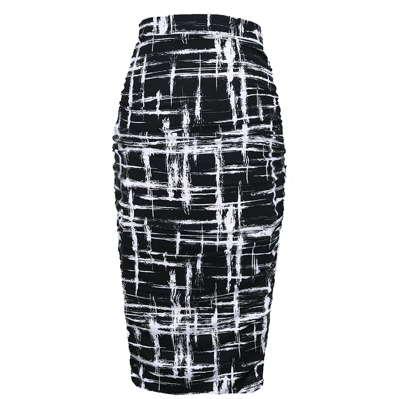 Vfemage Womens Elegant Ruched Ruffle High Waist Leopard Floral Print Slim Casual Work  Party Pencil Midi Mid-calf Skirt  1023