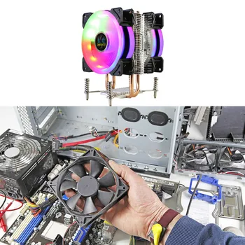 

LANSHUO CPU Radiator 2 Heat Pipes RGB CPU Cooler Ultra Quiet Cooler Fan for LGA 2011 X79 X99 X299 (3Pin Dual Fan)