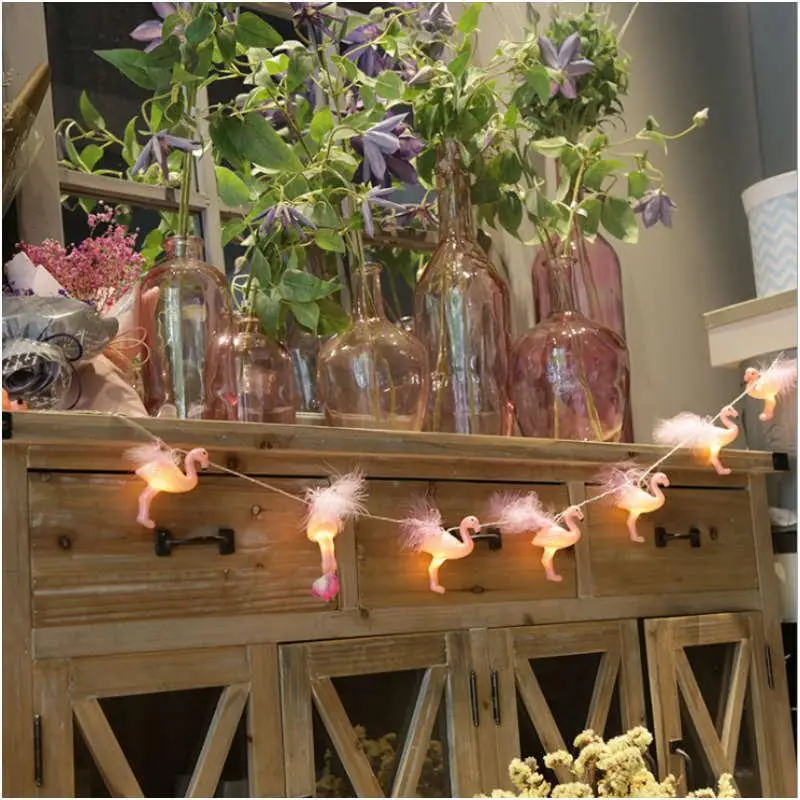 HiMISS 2m/3m LED Light String Feather Flamingo Shape 10LED 20LED String Dormitory Room Decoration Lantern with Battery Box