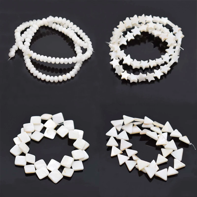 

White Natural Mother Of Pearl Shell Beads Triangle Loose Flat round star square Freshwater Shell Charms beads For Jewelry Making