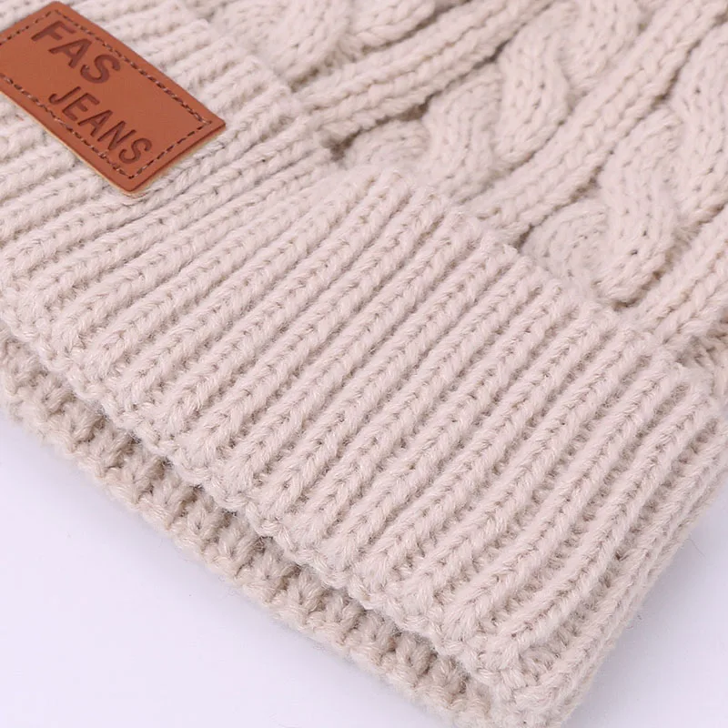 Шарф шапка набор детей Skullies Beanies помпон поддельные мяч для вязания Осень и зима теплый сплошной цвет белый Девушка Открытый