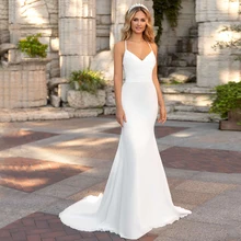 

Boho Spaghetti Straps Mermaid Wedding Dress 2021 Robe De mariee Women lady Charm Sexy V-neck Sweep Train Sleeveless Backless