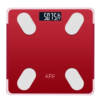 

Red Rechargeable Bluetooth APP Android IOS Smart Human Body Electronic Scale Grease Meter Measure Room Temperature Setting Diet