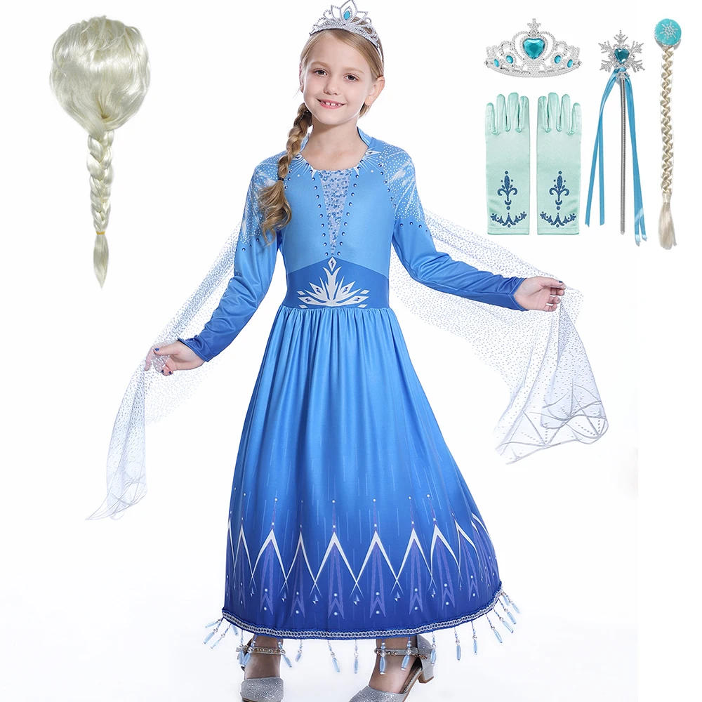 Платье «Эльза 2» для девочек; платья принцессы; маскарадный костюм с длинными рукавами для рождественской вечеринки; маскарадная одежда для детей