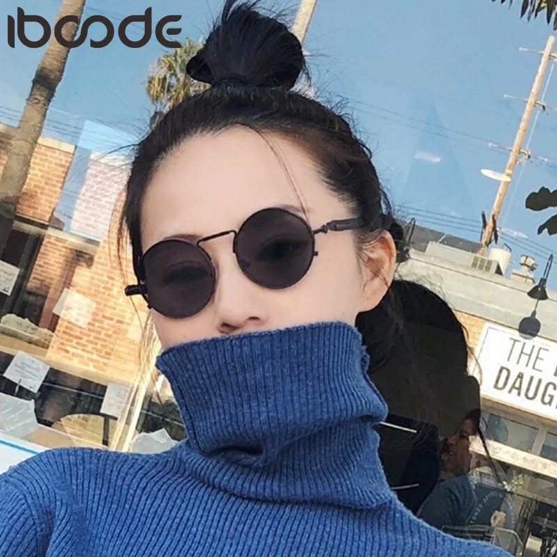

iboode Clear Red Sunglasses Men Steampunk 2019 Metal Frame Retro Vintage Round Sun Glasses For Women Black UV400 Gafas De Sol