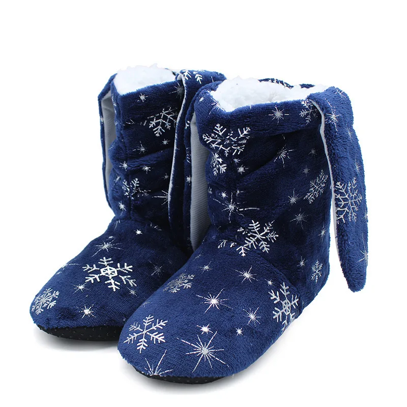 Helisopus/Новинка года; Домашние плюшевые теплые носки-тапочки со снежинками для женщин; зимние хлопковые тапочки; мягкие милые забавные рождественские носки